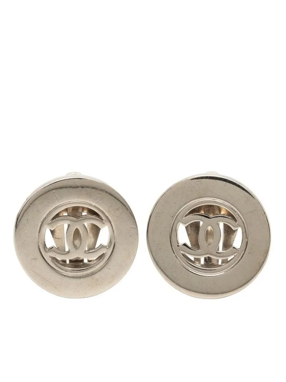 Chanel Vintage CC Logo Earrings Silver Metal